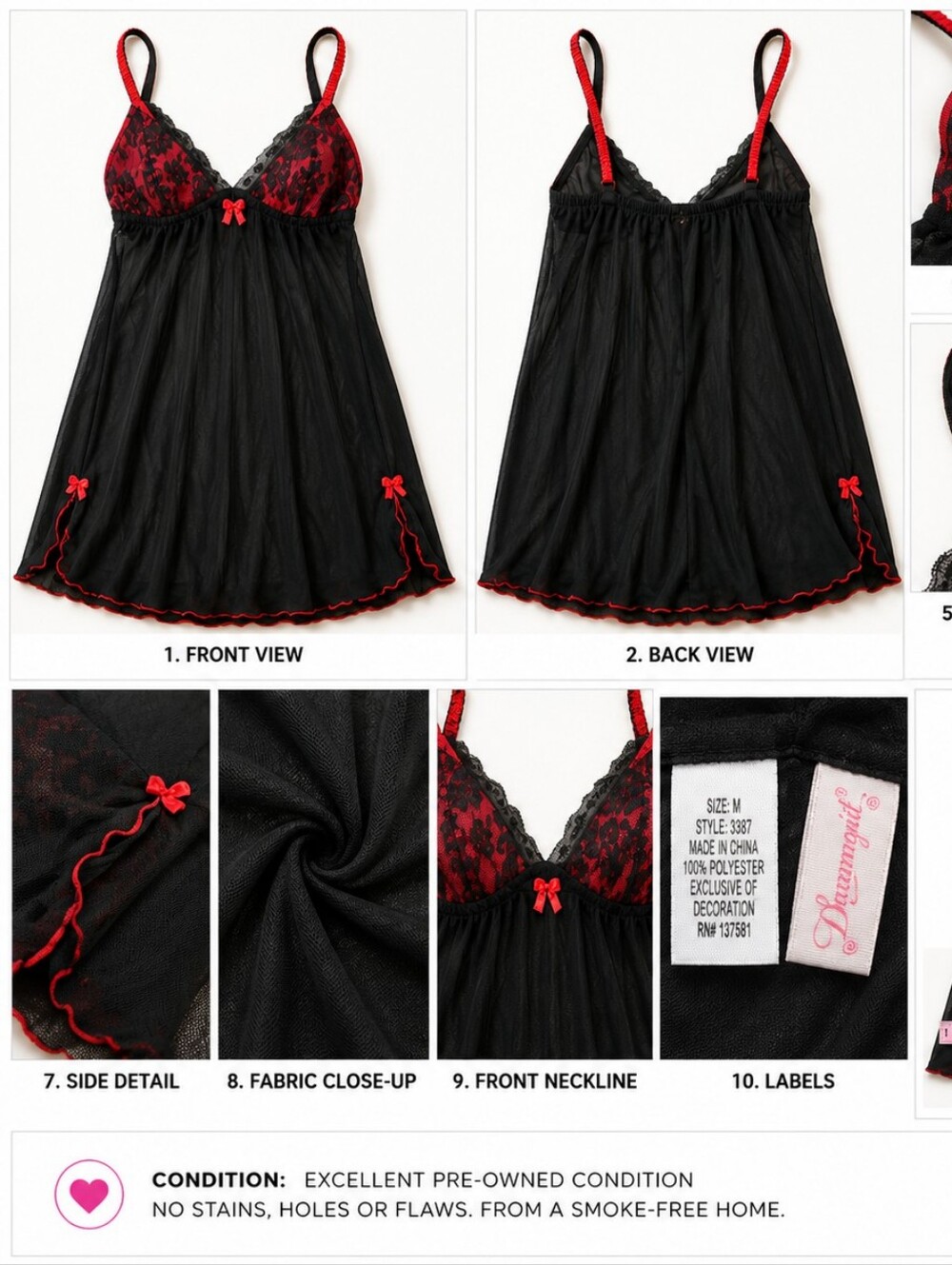Dreamgirl Black with Red Lace Babydoll Chemise